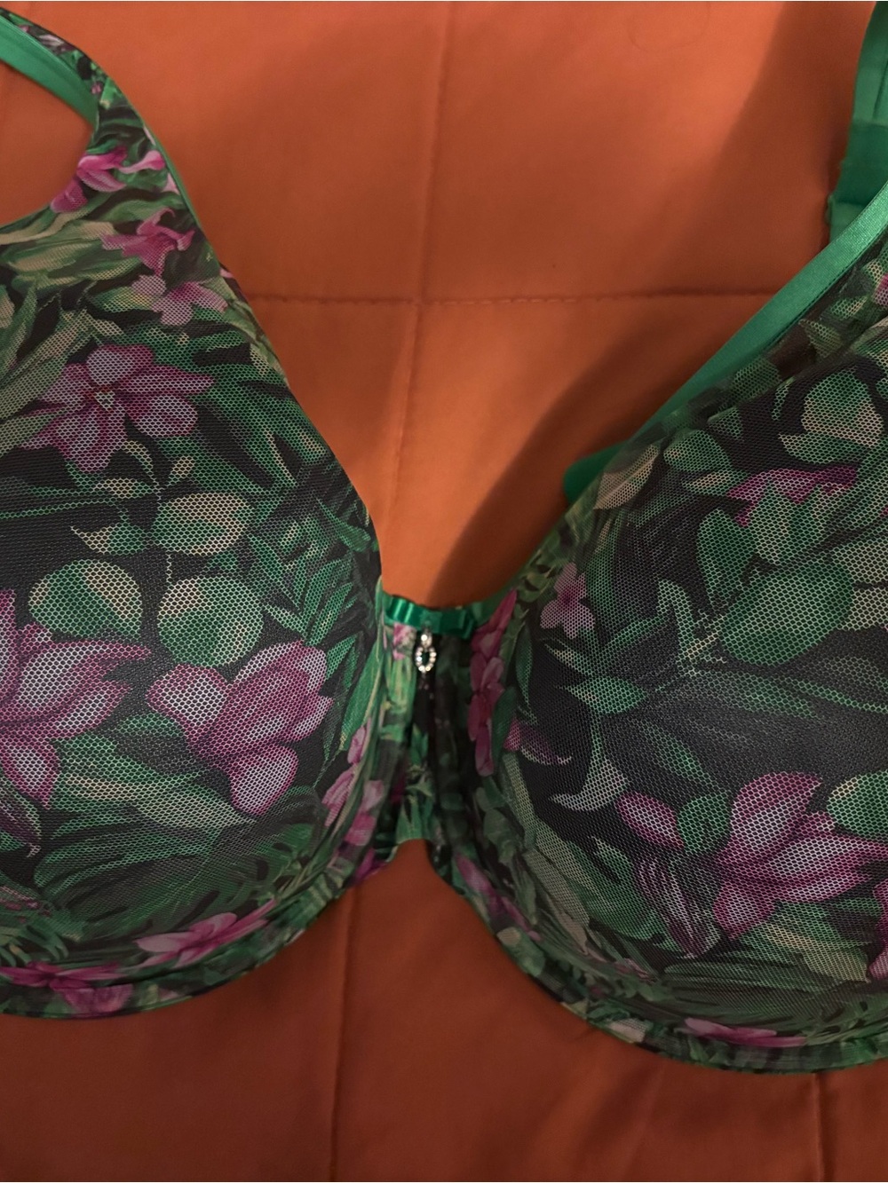 Curvy Couture Green and Pink Floral Underwire Bra